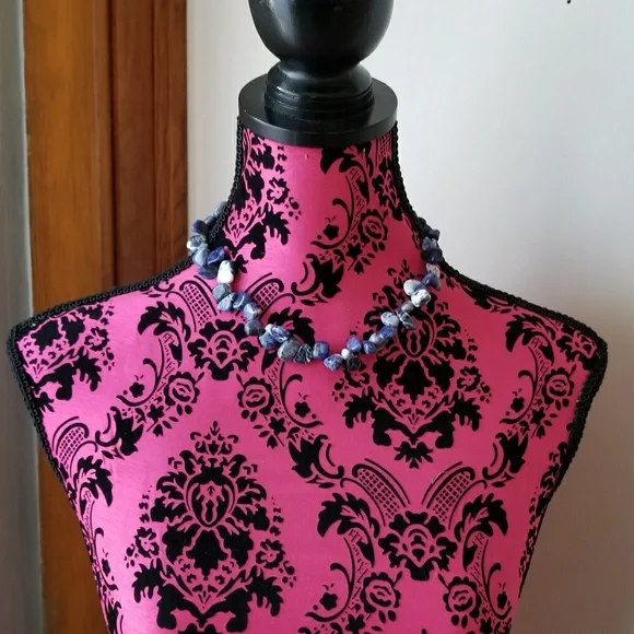 Relisted -Blue stones necklace Sodalite beads 925 silver - Picture 3 of 8